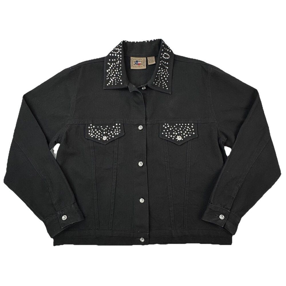 Dont Mess With Texas Rhinestone Denim Jacket Black Western Y2K Indie L